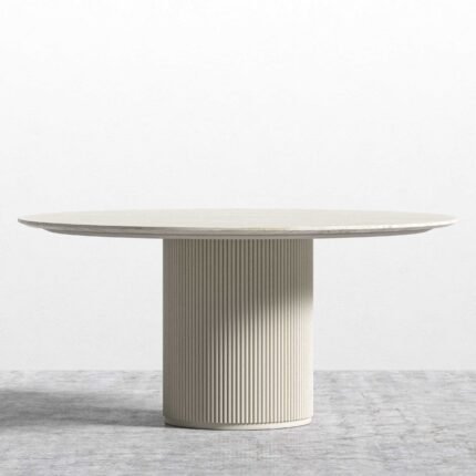 AthenaDiningTableRound63inTravertineAlabasterMatteLacqueredBase1 KTK Home Boutique